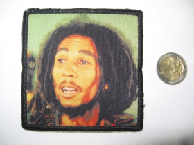 Bob Marley ofsetová nášivka po krajoch obšívaná  cca. 9x9cm